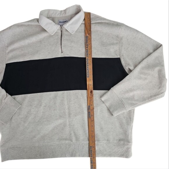 Old Navy XXL Rugby Stripe Half-Zip Navy Grey Sweatshirt Vintage Inspired Preppy - Picture 10 of 13